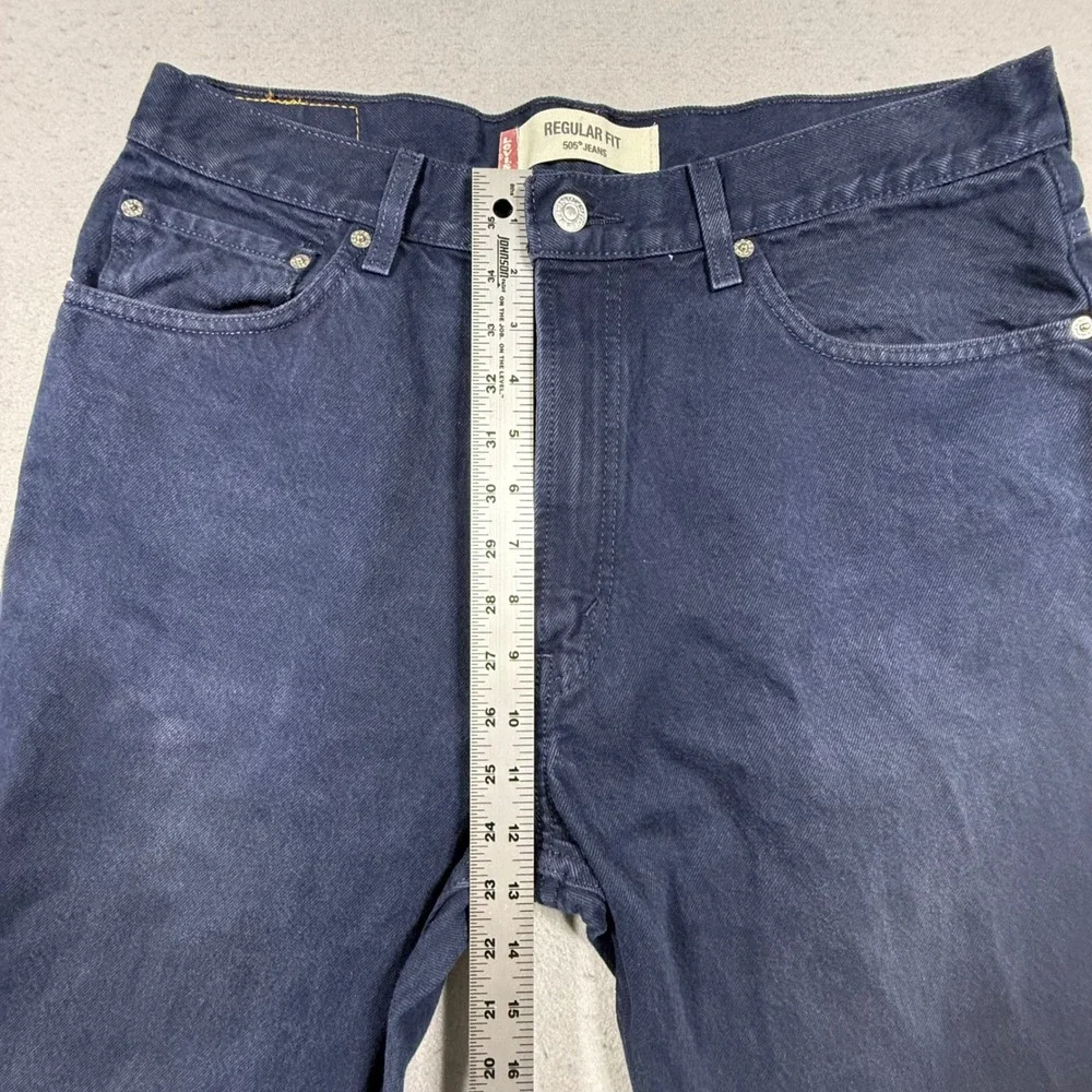 Levis 505 Regular Fit Jeans Mens 36x32 Navy Blue Dark Wash Straight Leg Denim